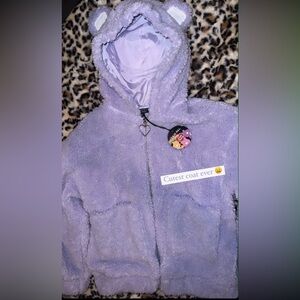 Dolls kill x Carebear jacket brand new Sherpa purple with logo heart bear
